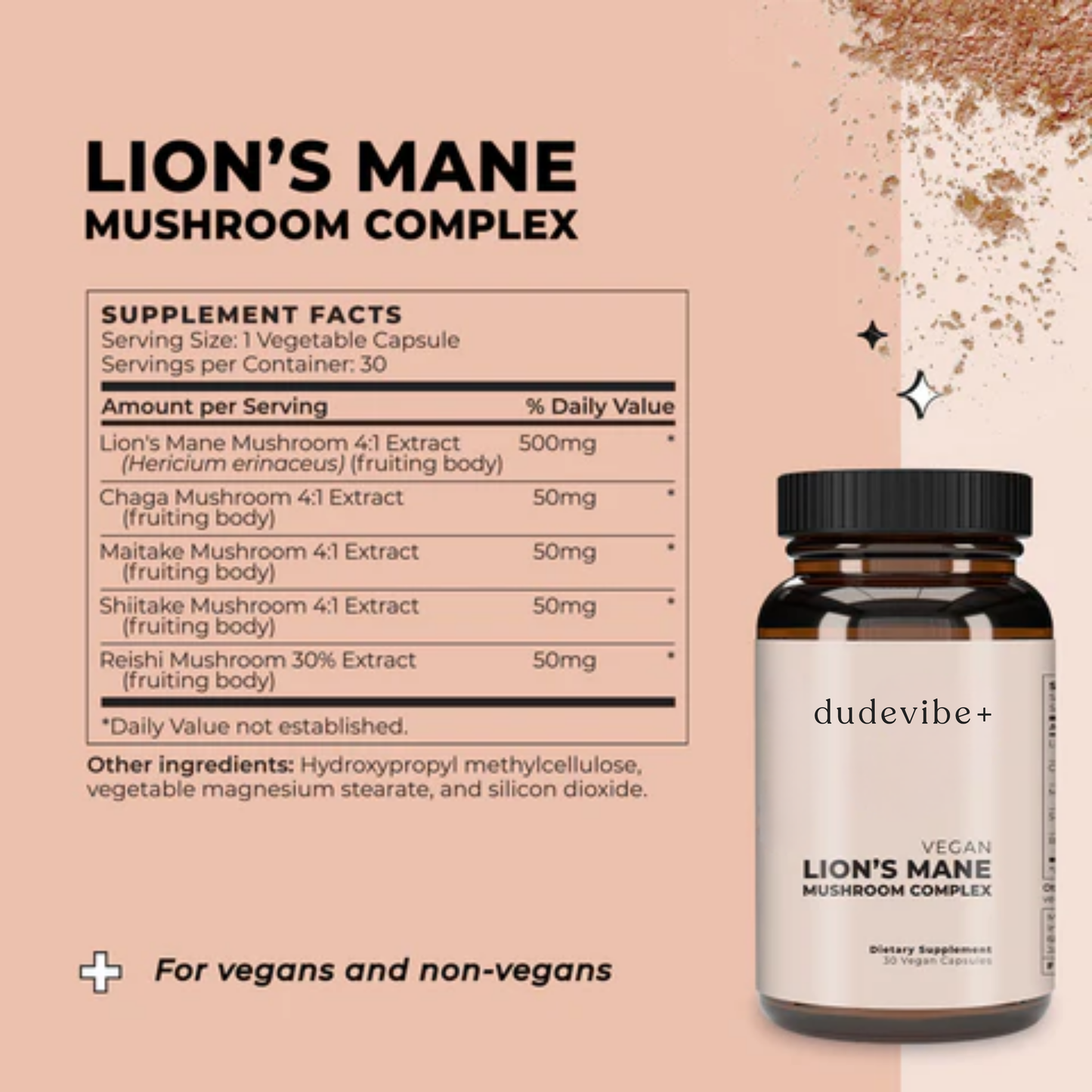 Dude Vibe Vegan Lion's Mane Mushroom Complex Supplement